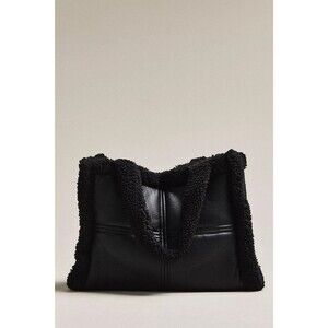 Anthropologie Lamarque Zoey Sherpa Fleece Leather Tote In Black Shoulder Bag